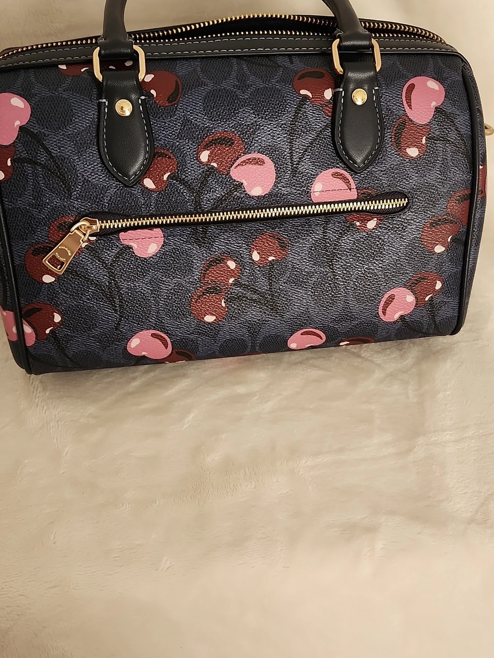 Coach Denim Signature Cherry Print Satchel - Picture 3 of 6